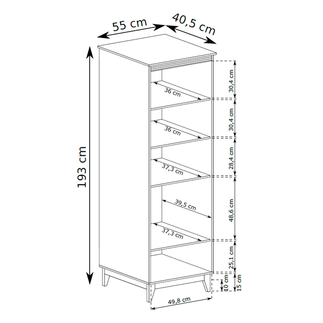 Serena-vitrinekast 55x193 met glas in modern classic-stijl – tekening met afmetingen