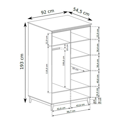 Serena Wardrobe 92x193 with Fluted Fronts, Classic Style – dimensions drawing