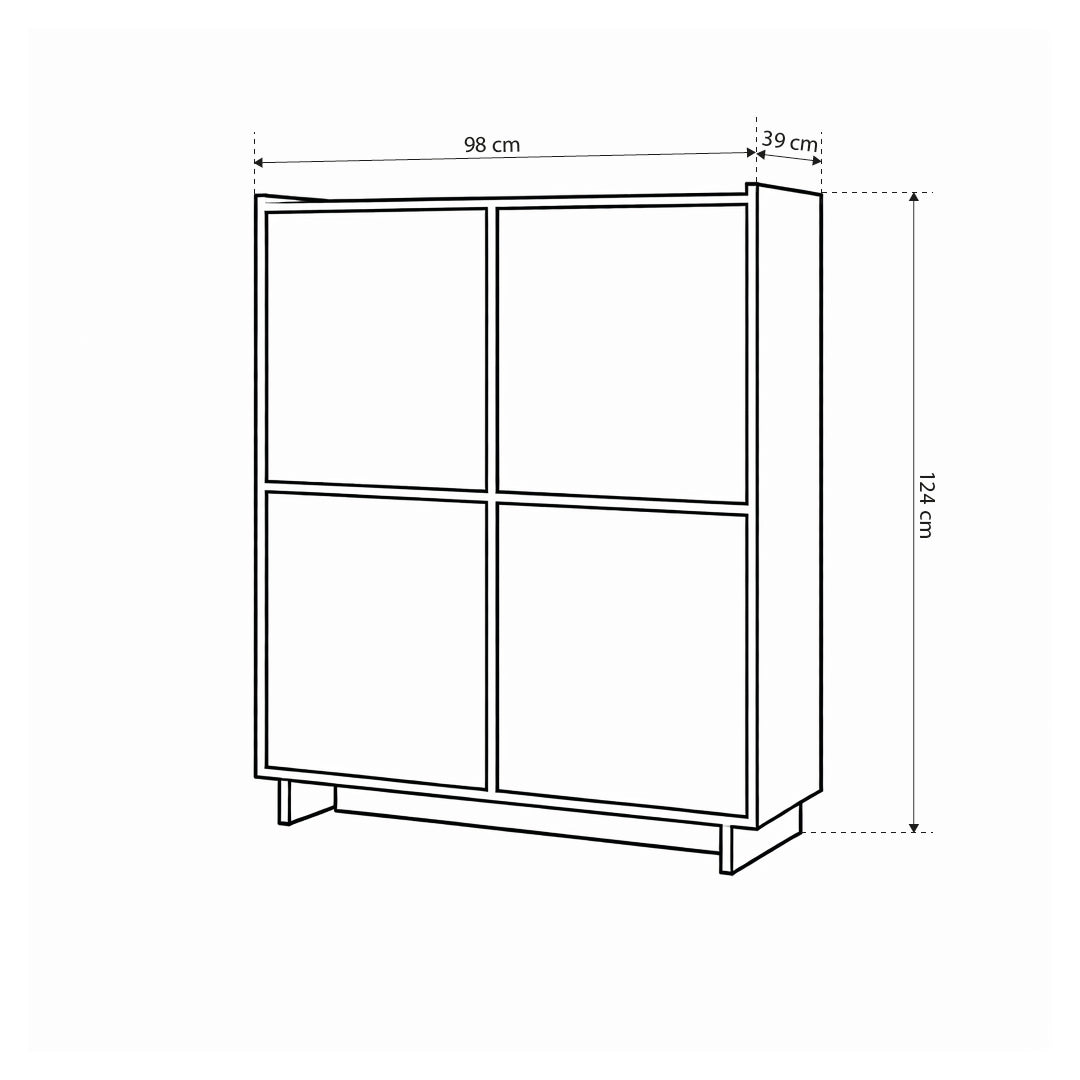Kiyro Sideboard 98x124 with Shelves, Japandi Style – dimensions drawing
