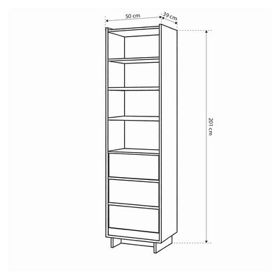 Kiyro Tall Bookcase 50x201, Japandi Style – dimensions drawing