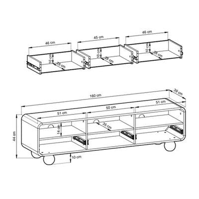 Ballo TV Unit 160x44, Japandi Style – dimensions drawing