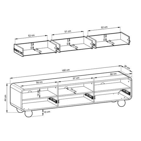 Ballo TV Unit 180x44, Japandi Style – dimensions drawing