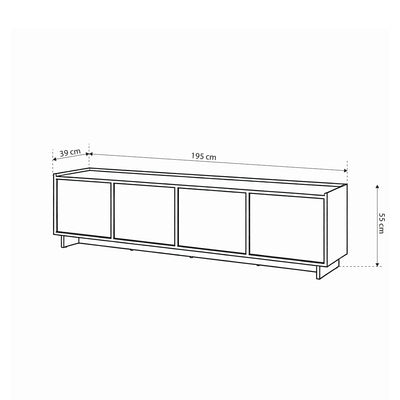 Kiyro TV Unit with Closed Compartments 147x55, Japandi Style – dimensions drawing