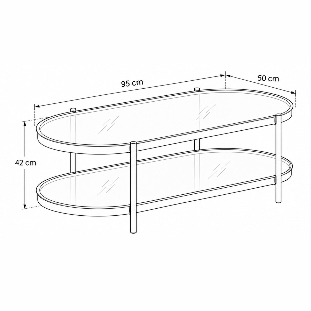 Moren Oval Coffee Table with Smoked Glass, Modern Style – dimensions drawing