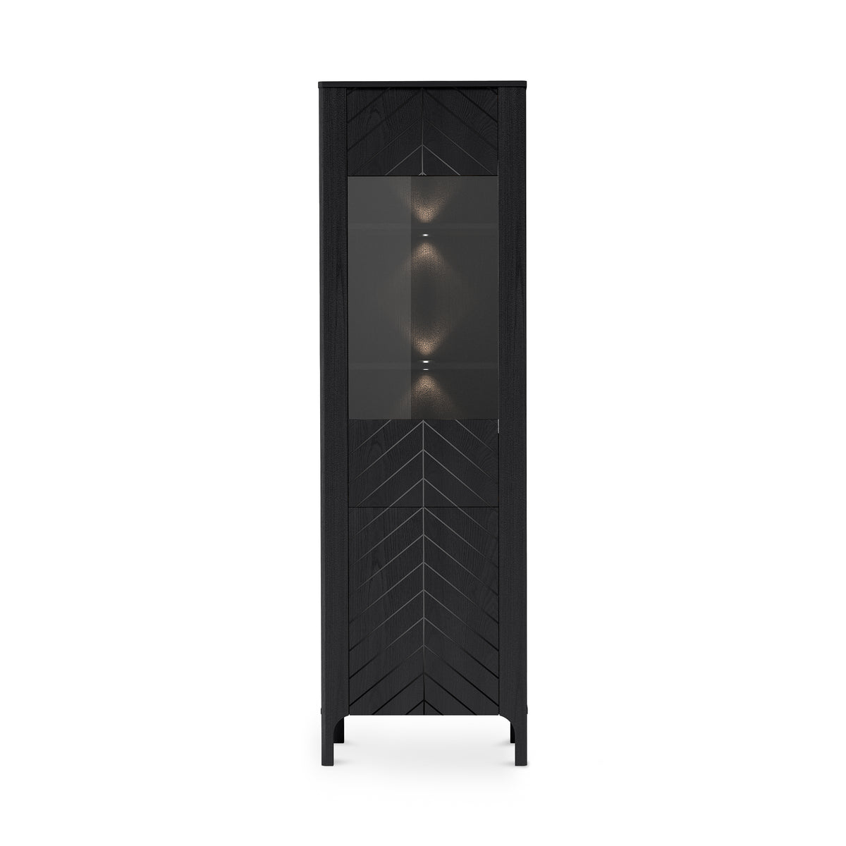 Hoge EKLIPSO-vitrinekast 60x197 met glazen front in moderne stijl - zwart met ledverlichting | Pillovely