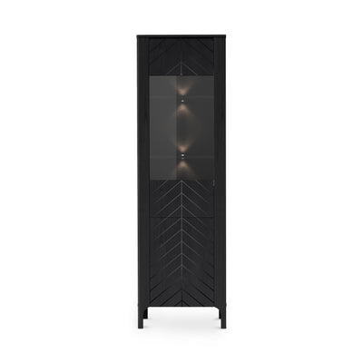 Hoge EKLIPSO-vitrinekast 60x197 met glazen front in moderne stijl - zwart met ledverlichting | Pillovely