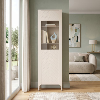 Hoge vitrinekast EKLIPSO 60x197 met beglazing in moderne stijl, kleur Kasjmier - in een interieur | Pillovely