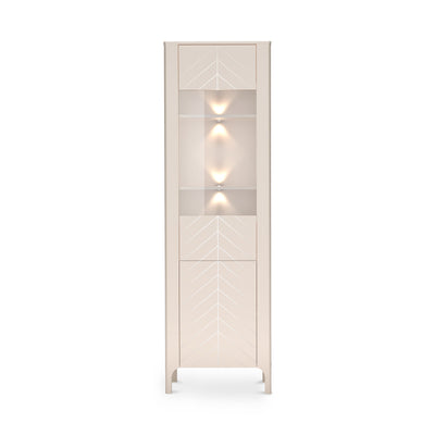 Hoge EKLIPSO-vitrinekast 60x197 met glas in moderne stijl, kleur Kasjmier - vooraanzicht met ledverlichting | Pillovely