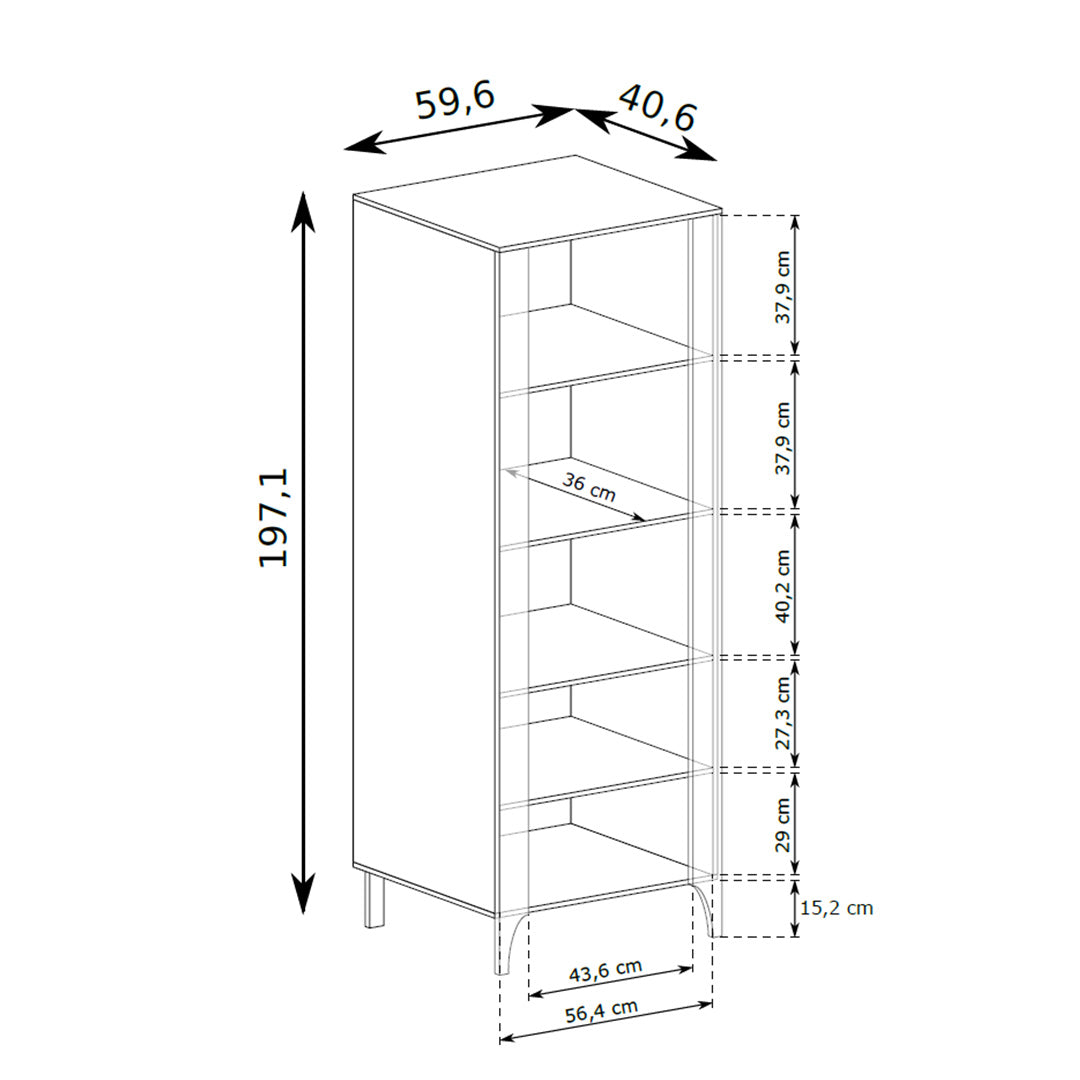 Hoge vitrinekast EKLIPSO 60x197 met beglazing in moderne stijl - maattekening | Pillovely