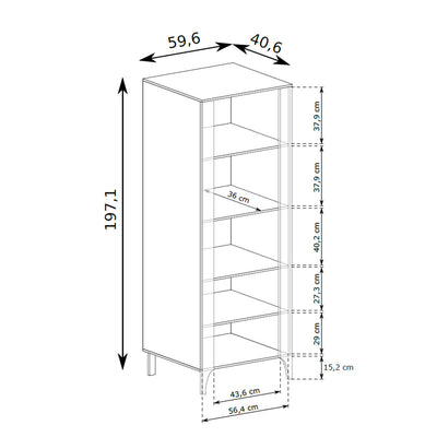Hoge vitrinekast EKLIPSO 60x197 met beglazing in moderne stijl - maattekening | Pillovely